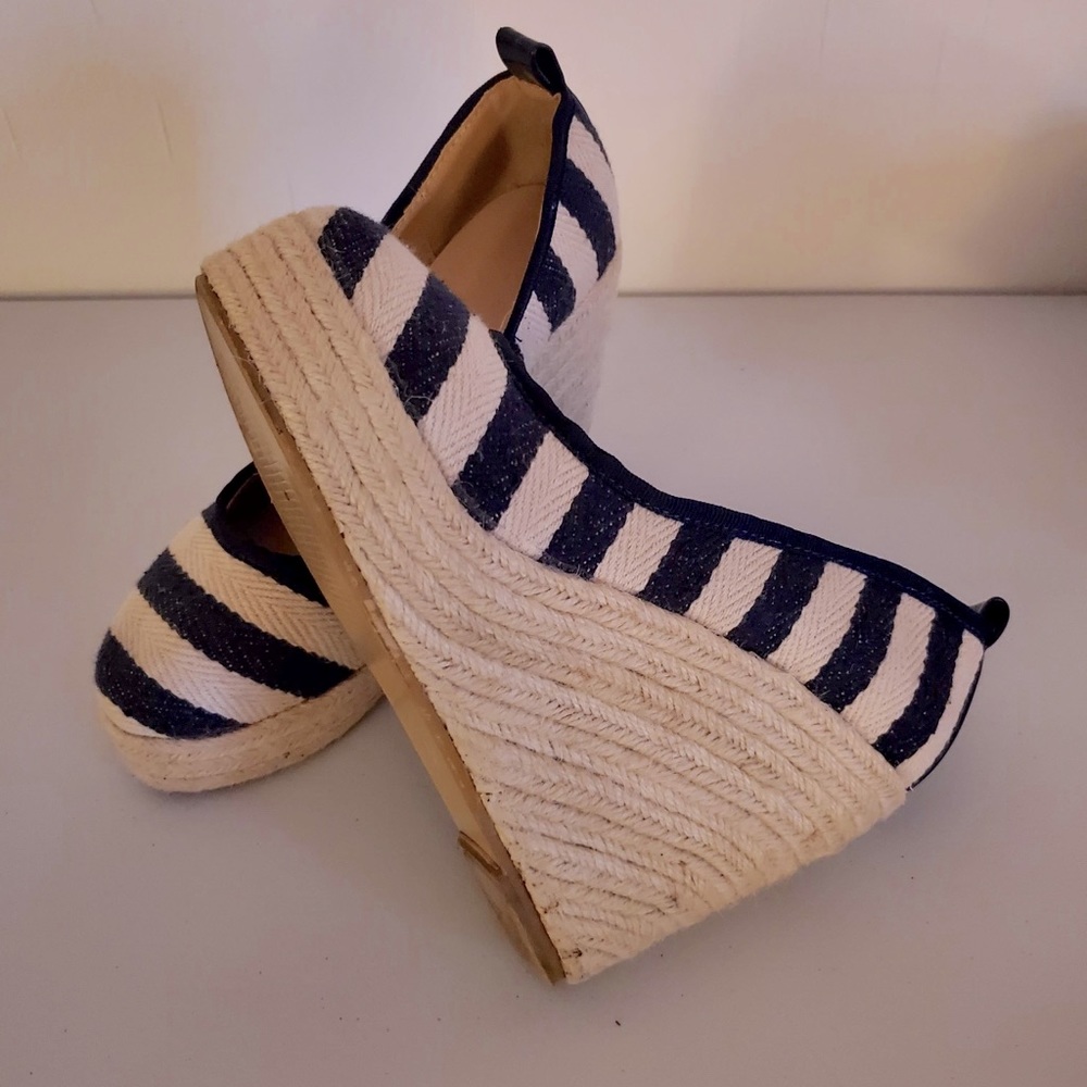 Striped Blue and White wedged heels!